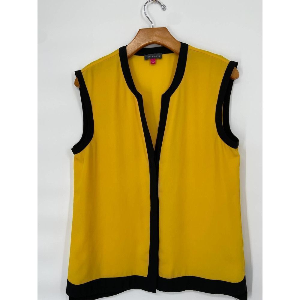 Vince Camuto Colorblock V Neck Sleeveless Semi Sheer Top Blouse Small
